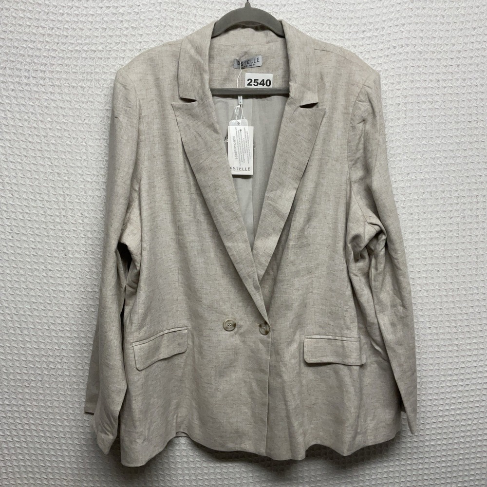 NWT Estelle Plus Linen Blend Blazer Jacket Womens Size 4X Beige Lined